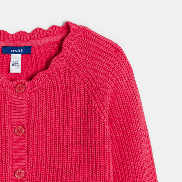 سترة مضلعة سادة، حمراء اللون للفتيات